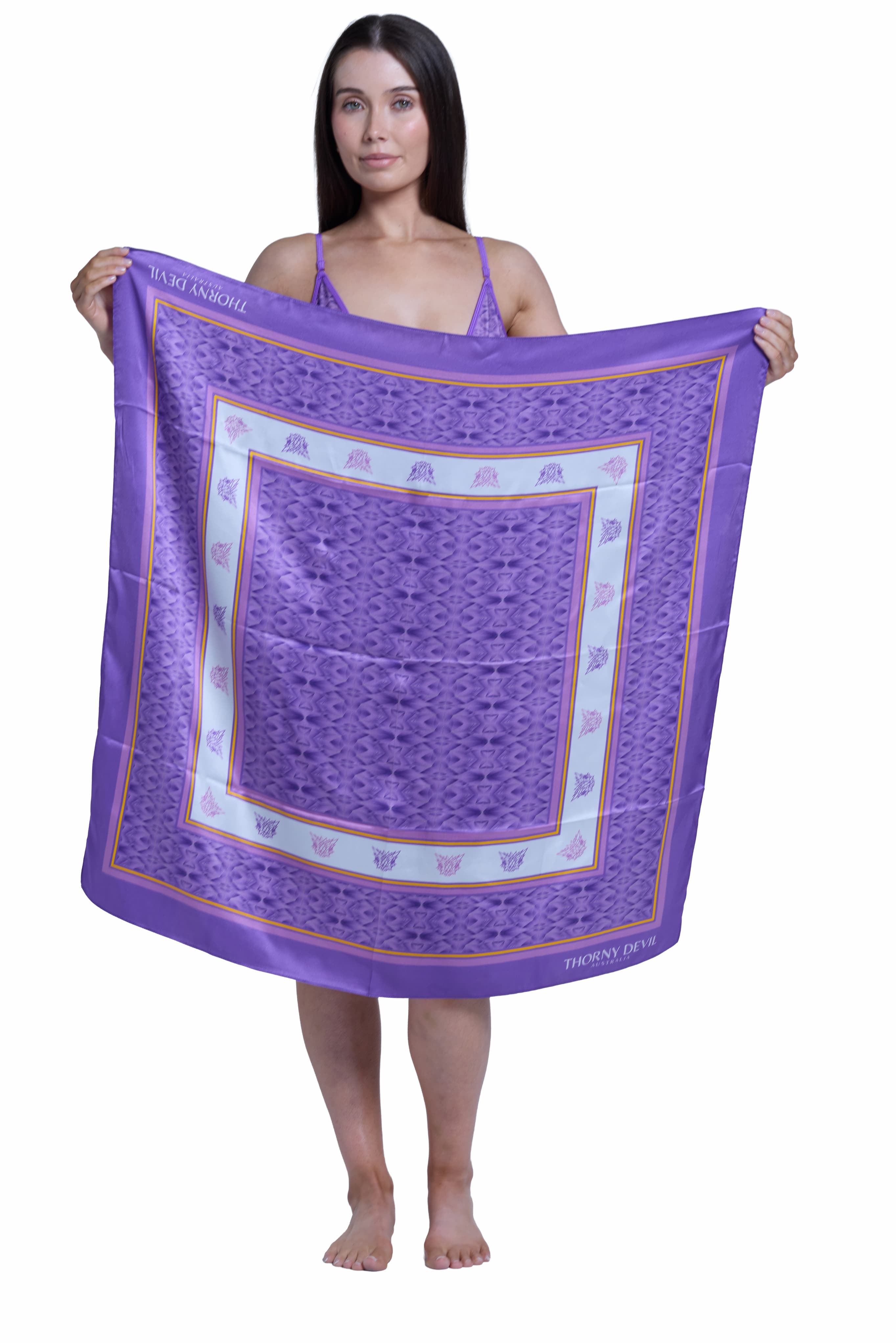 Close up of haze print fabric on Thorny Devil scarf