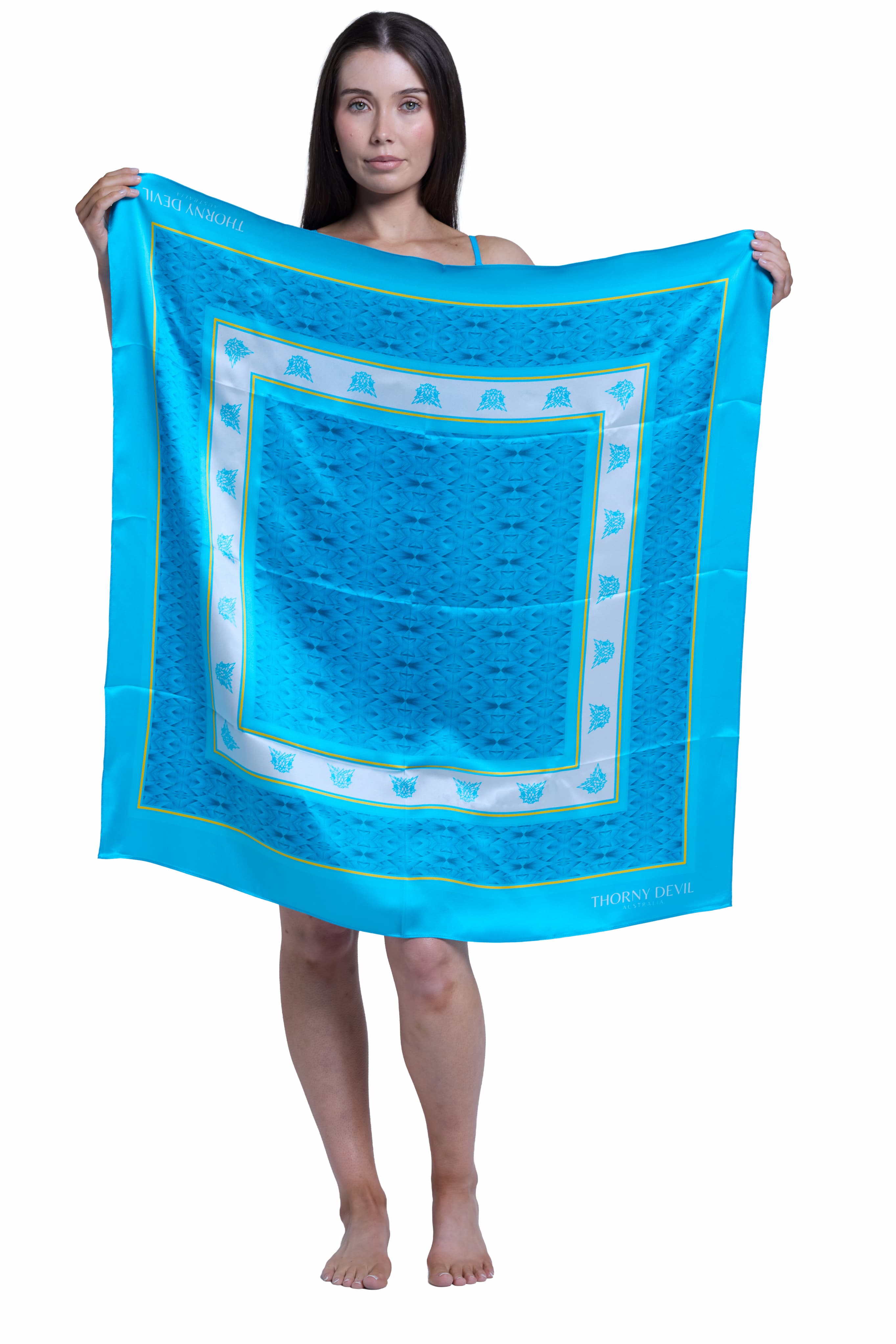 Close up of Azu print fabric on Thorny Devil scarf