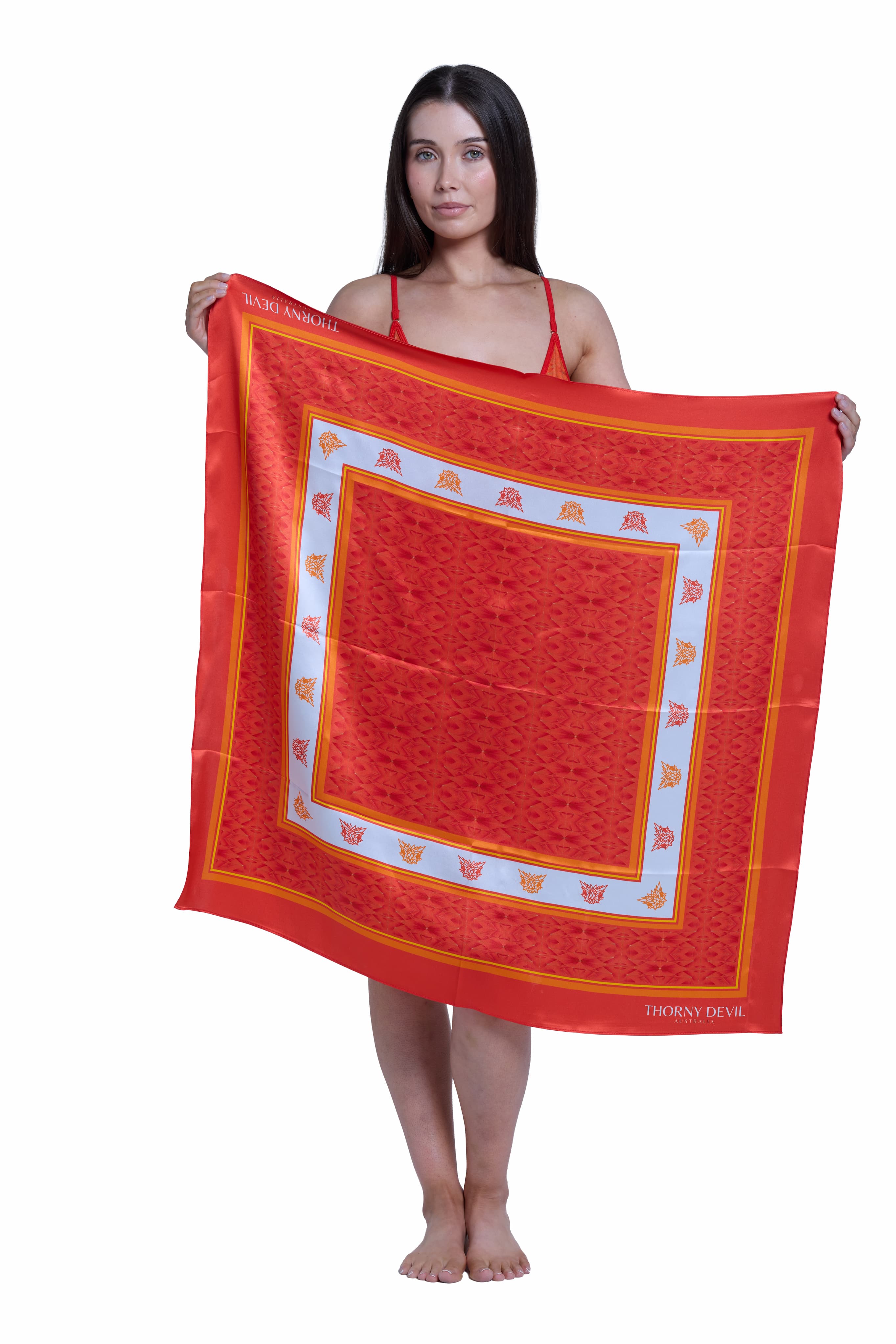 Close up of Avara print fabric on Thorny Devil scarf